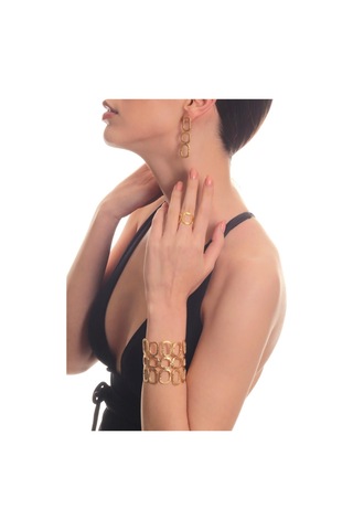 Kadın Mat Altın Kaplama Dikdörtgen Formlu Tasarım Küpe & Bileklik & Yüzük Seti Altın