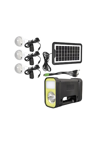 Powermaster Gd-12 Solar Panelli 3 Ampullü Solar Güneş Enerjili Işıldak Fener Kamp Lambası Aydınlatma Beyaz