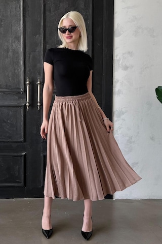 Madmext Camel Pileli Midi Boy Kadın Etek Mg2393
