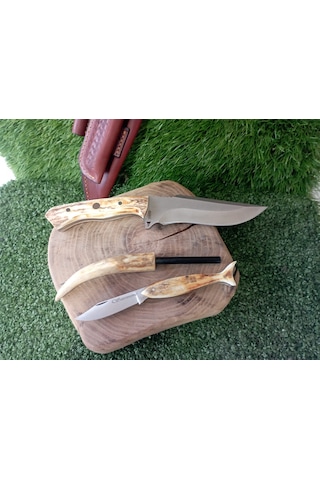 Tctknives El Yapımı Av Kamp Kılıflı Bıçak Kahverengi - Krem