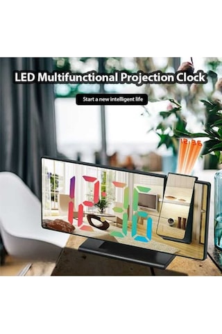 Dijital Çalar Saat Masa Saati Projektör Ekranlı Erteleme Fonksiyonu Led 20cm Çok Renkli