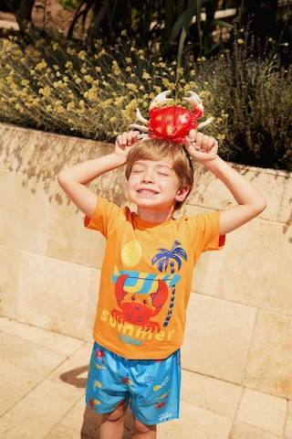 DeFacto Erkek Bebek 2'li Takım Yengeç Baskılı Kısa Kollu Tişört Esnek Belli Deniz Şortu E3521A525SMOG313 Turuncu