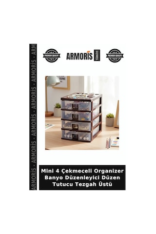 Mini 4 Çekmeceli Organizer Banyo Düzenleyici Düzen Tutucu Tezgah Üstü Şeffaf