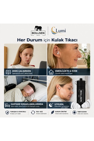 Life+ Silikon Kulak Tıkacı 24 Db Snr Uyku, Horlama, Gürültü, Çalışma, Odaklanma Ve Seyahat İçin Ses Azaltıcı, 150+ Kullanım