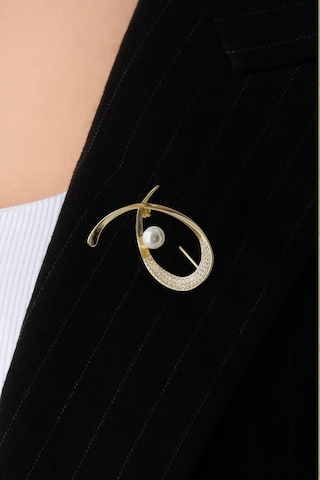 So Chic Aria İnci 18 Ayar Sarı Altın Kaplama Gümüş Broş Sarı