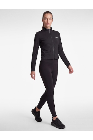 Koton Slim Fit Fermuarlı Dik Yaka Uzun Kollu Baskılı Spor Sweatshirt Siyah 7wak10111nk