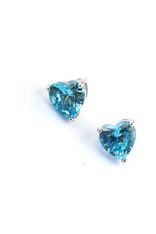 Sky Diamond Blue Aquamarin 925 Ayar Gümüş Kalp Küpe Gümüş