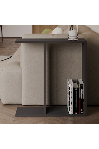 Lotus Modern Yan Sehpa Kitaplıklı Ve Dekoratif Tasarım Antrasit