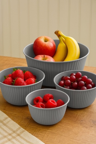 4'lü Mega Boy Plastik Karıştırma Ve Saklama Kase Seti 1l, 2l, 3l, 5l Gri Gri