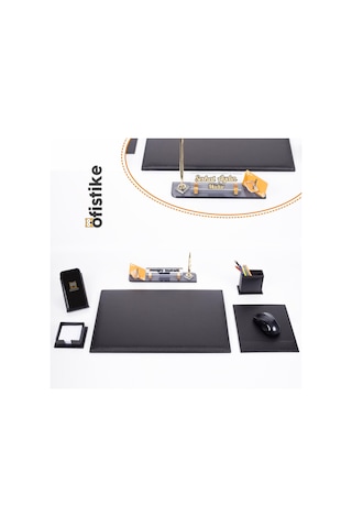 Saroz Deri Sümen Takımı Ahşap Masa Isimlik Ofis Sümen Seti