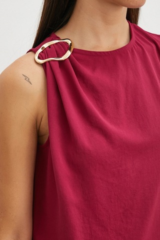 Uterpe Omuz Tokalı Saten Bluz Bordo