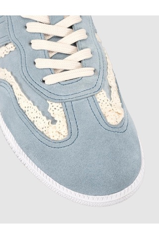 Hakiki Deri Mavi Dantel Detaylı Günlük Sneaker Ayakkabı