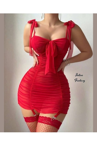 Miss Bella Tamamı Tülden Askıları Feminen Kurdeleli Jartiyerli Mi Kırmızı Miss Bella Tamamı Tülden Askıları Feminen Kurdeleli Jartiyerli Mi Kırmızı