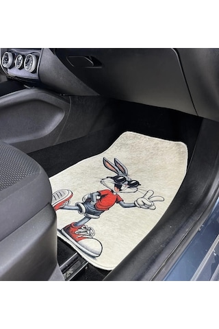 Bugs Bunny Desenli Kaymaz Taban Dekoratif Oto Halı Paspas Üniversal Yıkanabilir Her Araca Uyumlu Ka