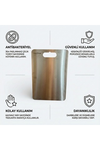 Volcano Paslanmaz Çelik Kesme Tablası 35x26 Cm Aısı 304 1.5 Mm Ölçü Cetvelli Gri