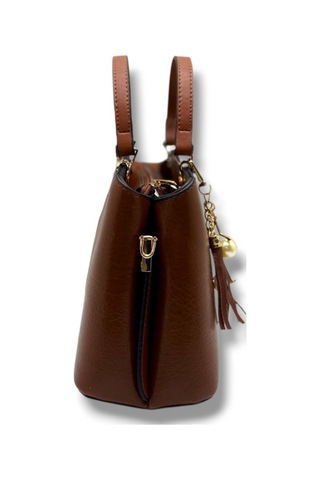 Janussi 2011-26 Cilt Deri Püsküllü Maskotlu El Ve Omuz Askılı Kadın Çanta Taba