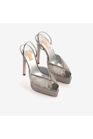 Hawen Angels Kadın Fileli 14cm Uzun Topuklu Gece & Abiye Ayakkabı 9081 Gri