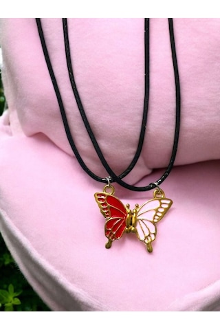 Kelebek İki Renk Iki Adet Mıknatıslı Çift Sevgili Kolye Takı Çok Renkli