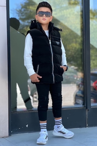 Pina Kids Erkek Çocuk Çıtçıt Kapüşonlu Nova Kumaş Şişme Yelek Ylk3026 Siyah