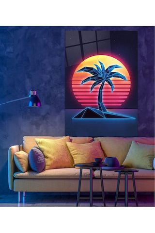 Neon Palmiye Cam Tablo