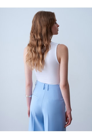 Dilvin 32895 Degaje Yaka Top-beyaz