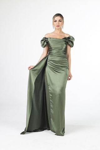 Feminist Haki Drape Detaylı Saten Kumaş Abiye Elbise 9704858.23 Haki