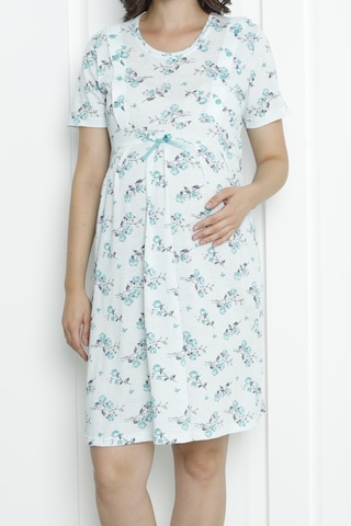 Hamile Tunik Gecelik Kısa Kollu Likralı Büyük Beden Geniş Beden Aralığı Yeşil Nıc1011 R18