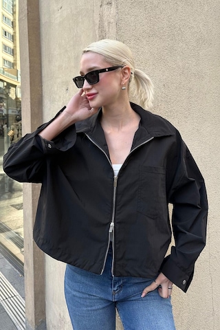 Madmext Siyah Fermuarlı Cep Detaylı Oversize Kadın Ceket Mg2188 Siyah