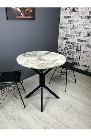 Nisa Efes Yuvarlak Mutfak Masası Yemek Masası Balkon Masası Metal Siyah Ayak 70 Cm