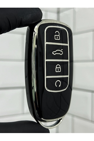 Chery Tiggo 8 Pro Smart Uyumlu Anahtar Kılıfı Gümüş - Siyah