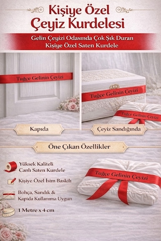 Kişiye Özel Çeyiz Kurdelesi Gelin Çeyizi Odası Süsü İsimli Kırmızı Saten Kurdele Diğer