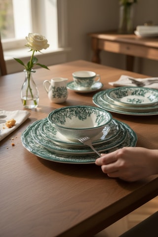 Akayev Porselen Vintage Green 24 Parça Yemek Takımı Green