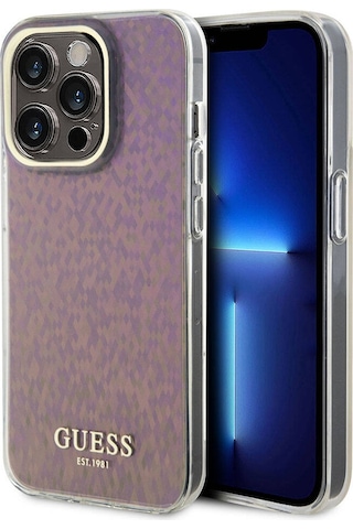 Apple Uyumlu iPhone 15 Pro Kılıf Guess Lisanslı Yazı Logolu Mirror Disco Kapak