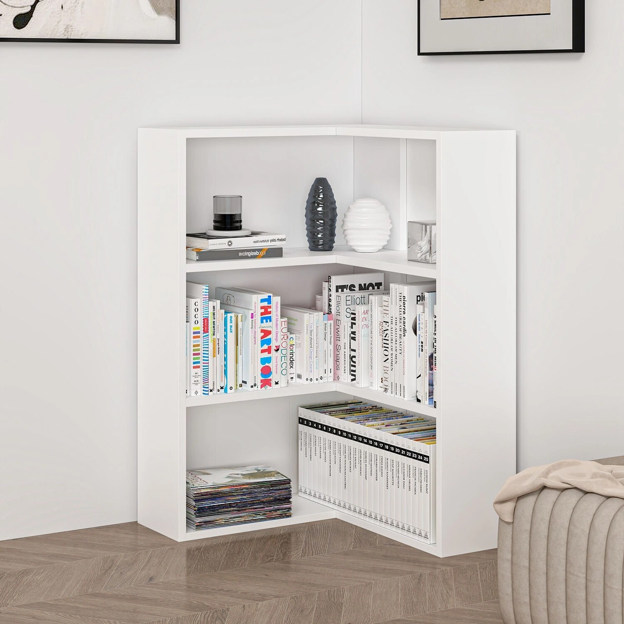 Adel 2 Raflı Köşe Kitaplık - Beyaz Beyaz