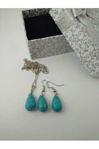 Turkuaz Firuze Taşı Kolye/Küpe Set – Doğaltaş Kolye ve Küpe Tak N11.8659