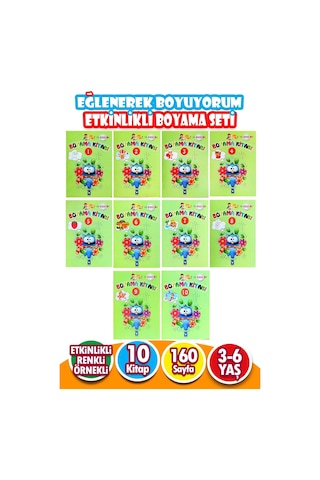 Eğlenerek Boyuyorum Eğitici Etkinlikli Boyama Kitapları 10 Kitap Yeşil Set