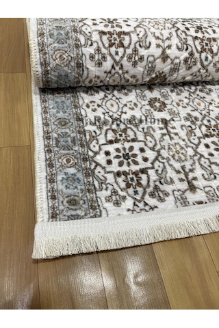 Merinos Çiçekli Otantik Krem Kahve Yeşil Kalın Kaymaz Taban Kesme Yolluk Halı Yeşil-krem