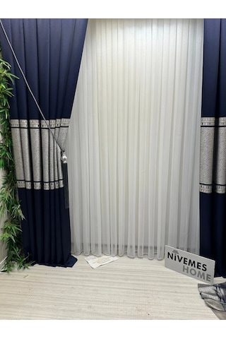 Nivemeshome Bambu Simli 1/3 Sık Pileli Beyaz Tül Perde Apm Çok Renkli