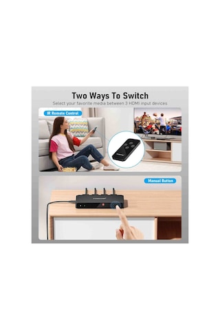 G99, 3 Portlu Hdmı Switch 4k Görüntü Çoklayıcı Aktarıcı - 3 İn 1 Uzaktan Kumandalı 3 Giriş 1 Çıkış