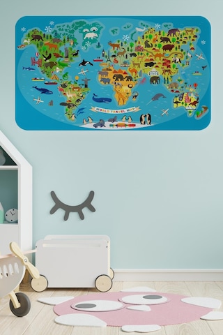 Eğitici Dünya Haritası Dünya Atlası Çocuk Ve Bebek Odası Duvar Sticker-60x105-3788 - Renkli Çok Renkli