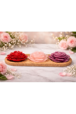 Authentic Candle-el Yapımı Gül Mum Kırmızı-pembe-mor