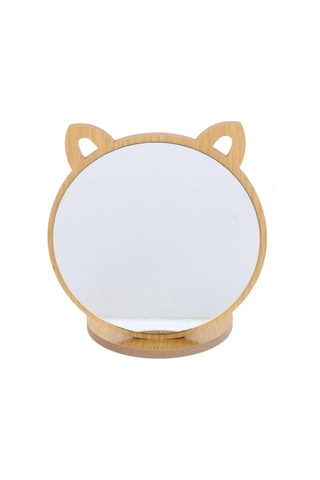 Kedi Ayna Ahşap Standlı Masa Üstü Makyaj Aynası Make Up 14 CM
