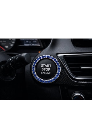 Kadınlara Özel Araç İçi Taşlı Start Stop Düğme Halkası Mavi