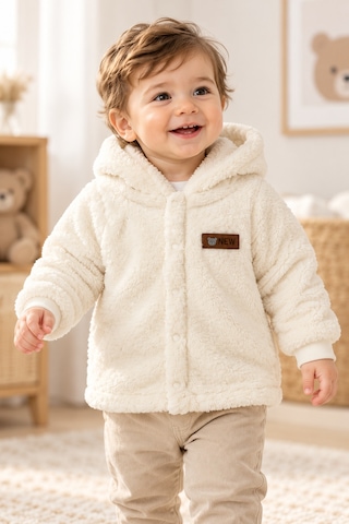 Beniizle Kapüşonlu Unisex Welsoft Yumuşak Dokulu Çıtçıtlı Kışlık Bebek Hırkası Ekru