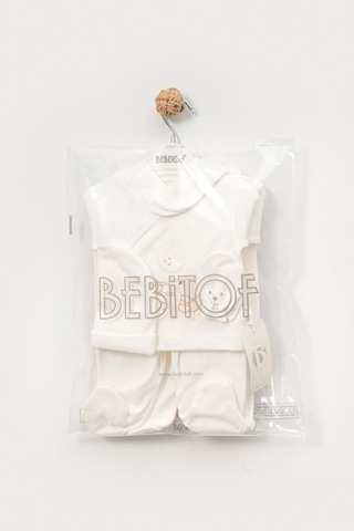 Caramell Bebitof %100 Pamuk Happy Moon Desenli 5 Parça Yenidoğan Hastane Çıkışı Zıbın Seti 0-3 Ay 50-56 Cm Ekru Bbtf.20235.03.ekr