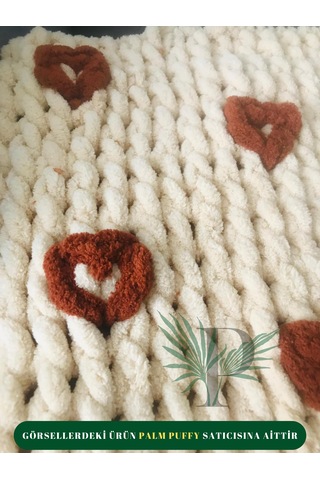 Palm Puffy Kalp Desenli Bebek Battaniyesi Bej