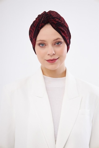 Bordo Simli Büzgülü Tesettür Bone Jakar Çiçek Desenli 2317 16 Bordo