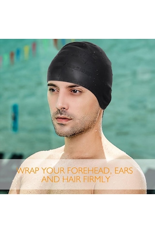 Yüzme Bone Siyah , Silikon Unisex Yüzme Bone, Uzun Saç Şapkası Siyah