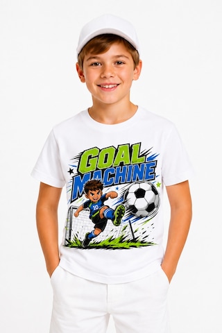 Bayloranzzo Goal Machine %100 Pamuk Premium Kalite Erkek Çocuk Tişörtü Beyaz