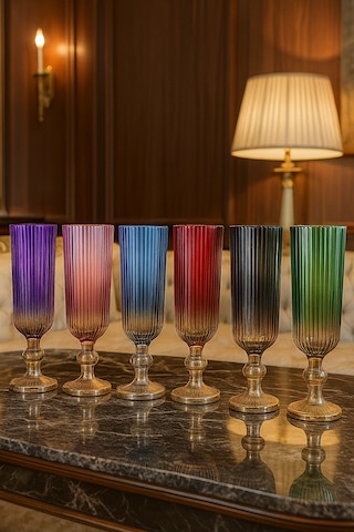 Julia Çift Renk Kristal Ayaklı Kahve Yanı Su Ve Meşrubat Bardağı Sunum Bardağı Çok Renkli